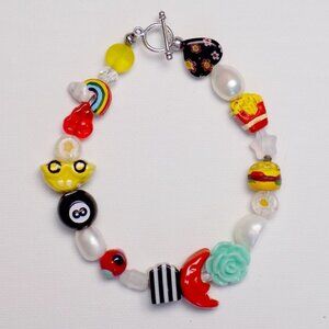 new! handmade charm bracelet chunky pearls indie kidcore funky random colors